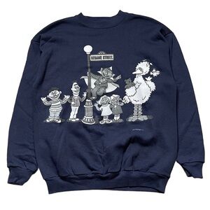 Vintage Sesame Street Character Crewneck Sweatshirt Navy Blue Tultex L 90’s